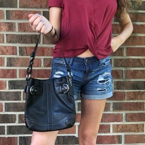 Black and Silver Leather Coach Handbag